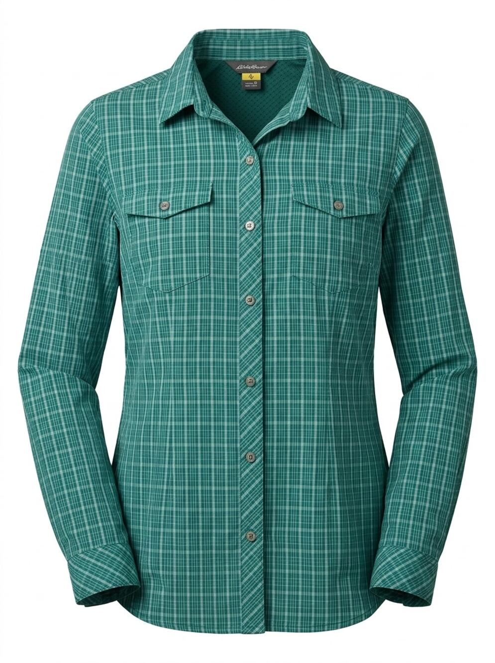 Eddie Bauer Green Collared Lightweight Plaid Button-Up Shirt Women Size M
